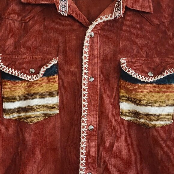 Semantic Design Shirt Mens Large Red Corduroy Western Aztec Pocket Vintage Style - Picture 3 of 14